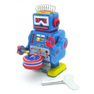 Klassisk Vintage Clockwork Wind Up Trumman Spelar Robot Reminiscence Barn barns Tin Leksaker With Key