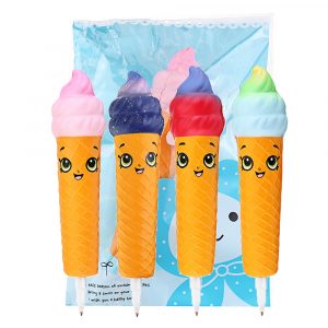 Squishy Pen Cap Smile Face Ice Cream Cone Långsam Rising Jumbo Med Pen Stress Relief Leksaker Student Office Gift