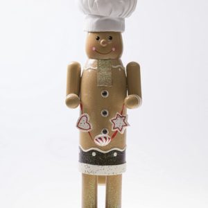Clever Creations - Traditionell Gingerbread Man Nötknäppare med vit Kockens hatt + Biscuit Pedestal - Perfekt för hyllor och bord - Trä Samlarens föremål - 14 "